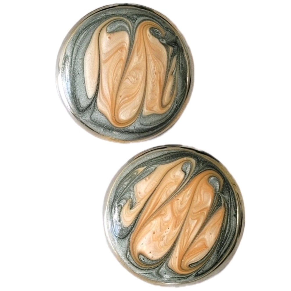 Vintage Green Pink Circle Post Pierced Earrings